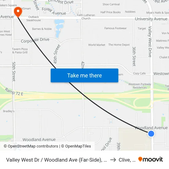Valley West Dr / Woodland Ave (Far-Side), Wdm to Clive, IA map