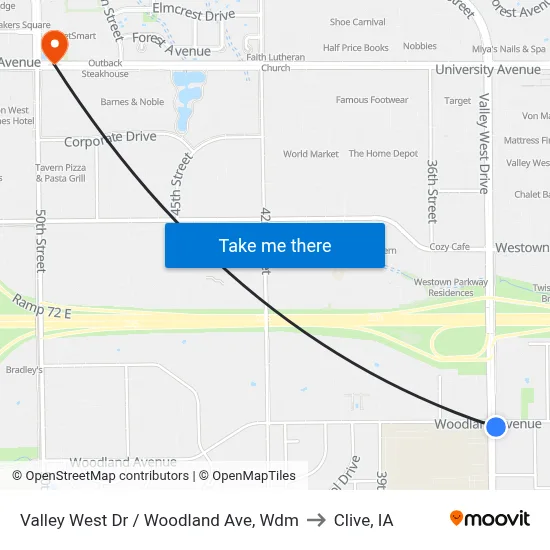 Valley West Dr / Woodland Ave, Wdm to Clive, IA map