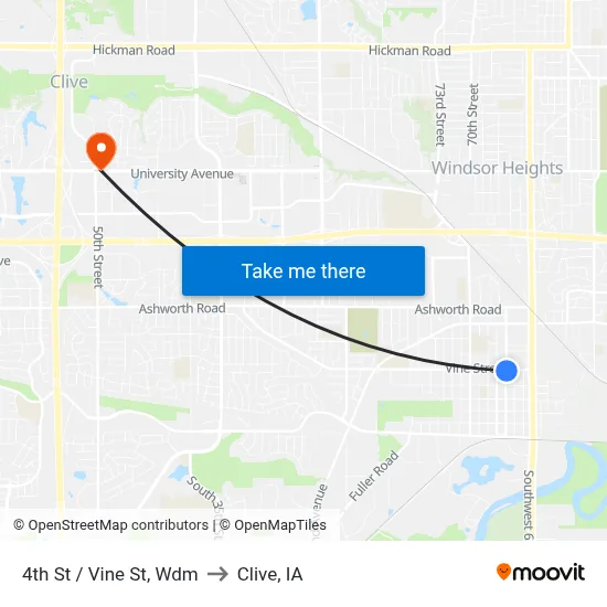 4th St / Vine St, Wdm to Clive, IA map