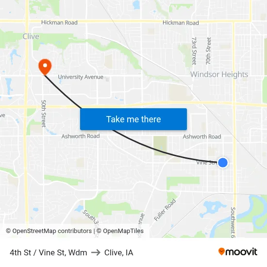 4th St / Vine St, Wdm to Clive, IA map