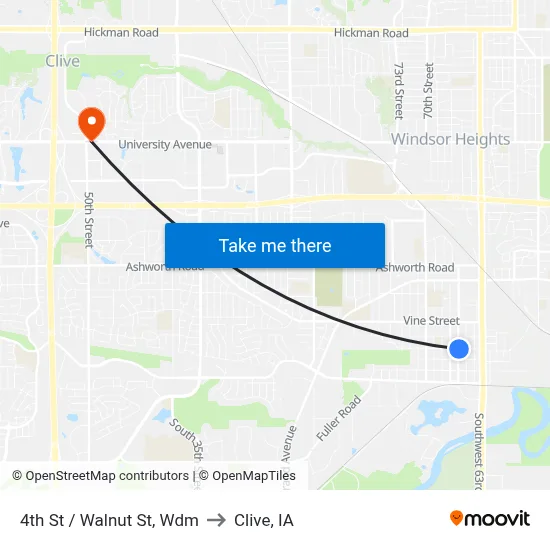 4th St / Walnut St, Wdm to Clive, IA map