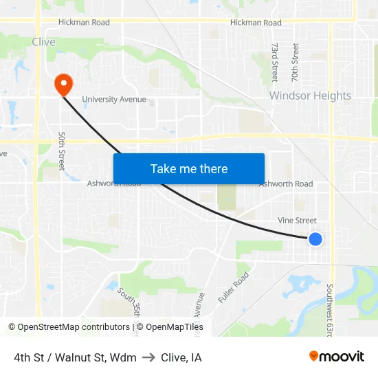 4th St / Walnut St, Wdm to Clive, IA map