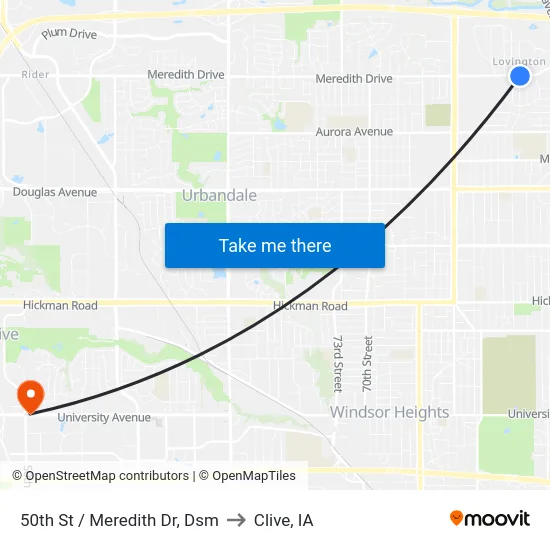 50th St / Meredith Dr, Dsm to Clive, IA map