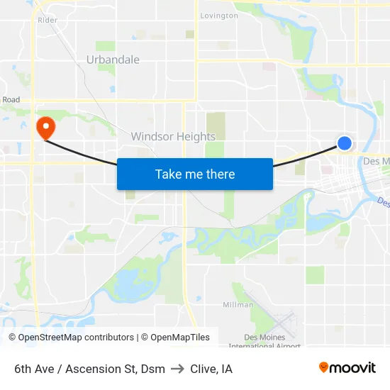 6th Ave / Ascension St, Dsm to Clive, IA map