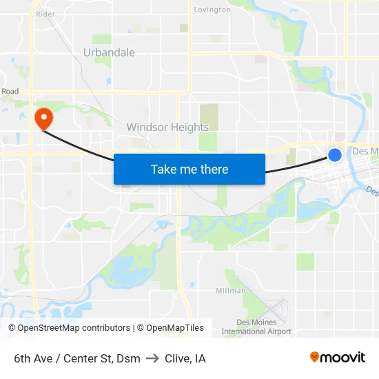 6th Ave / Center St, Dsm to Clive, IA map