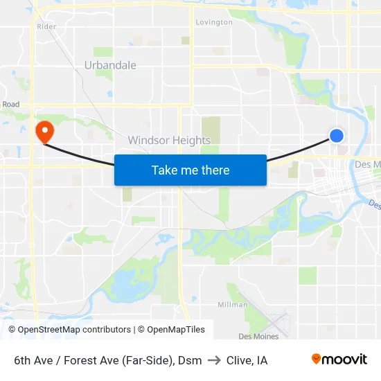 6th Ave / Forest Ave (Far-Side), Dsm to Clive, IA map