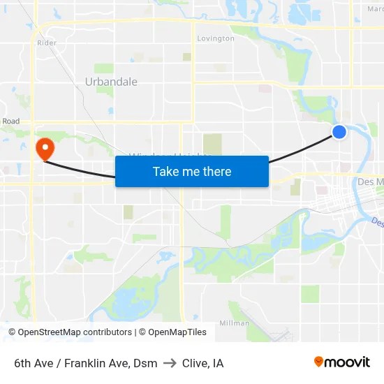 6th Ave / Franklin Ave, Dsm to Clive, IA map