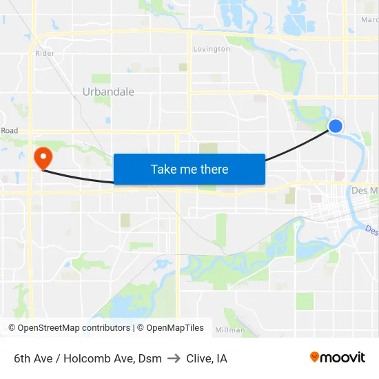 6th Ave / Holcomb Ave, Dsm to Clive, IA map