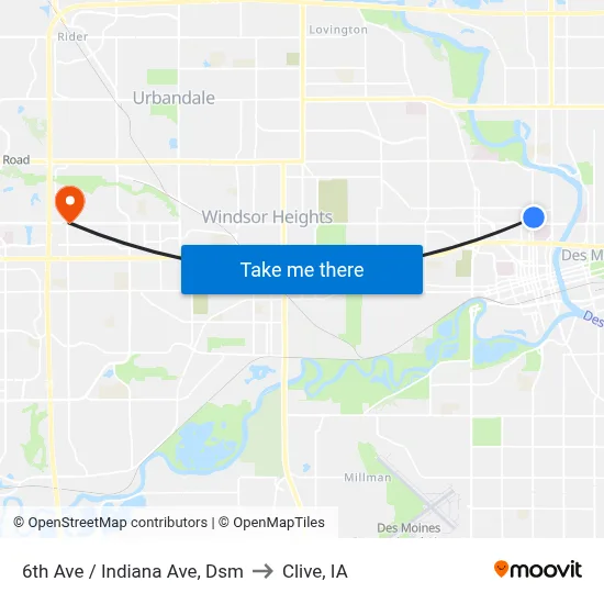 6th Ave / Indiana Ave, Dsm to Clive, IA map