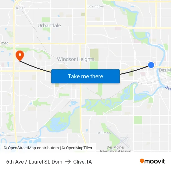 6th Ave / Laurel St, Dsm to Clive, IA map