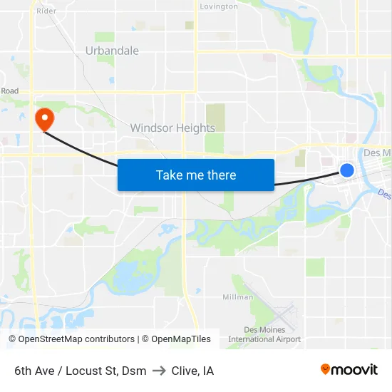 6th Ave / Locust St, Dsm to Clive, IA map