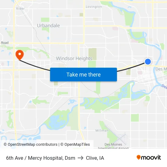 6th Ave / Mercy Hospital, Dsm to Clive, IA map