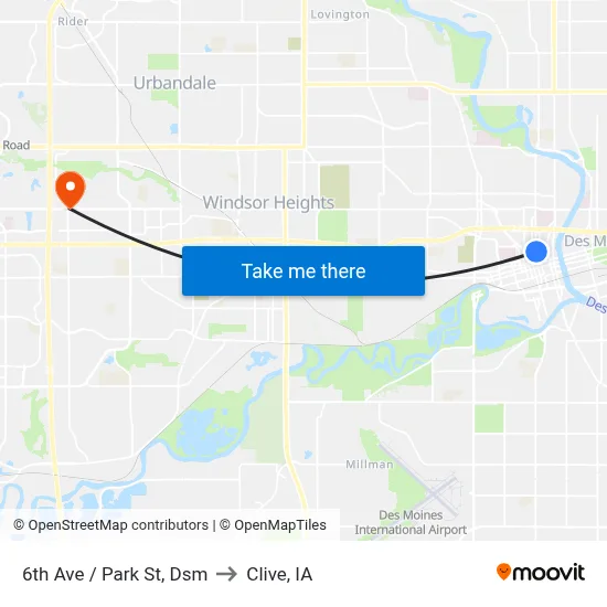 6th Ave / Park St, Dsm to Clive, IA map