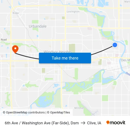 6th Ave / Washington Ave (Far-Side), Dsm to Clive, IA map