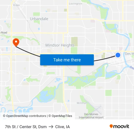 7th St / Center St, Dsm to Clive, IA map
