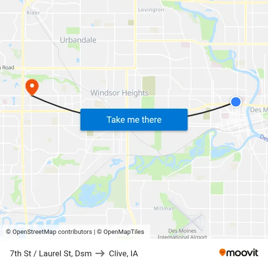 7th St / Laurel St, Dsm to Clive, IA map