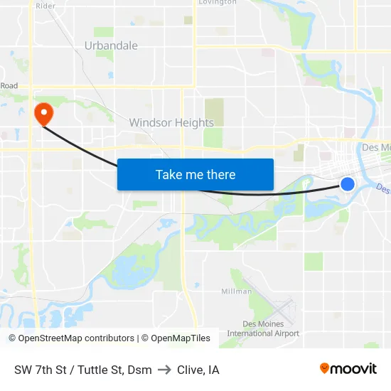 SW 7th St / Tuttle St, Dsm to Clive, IA map