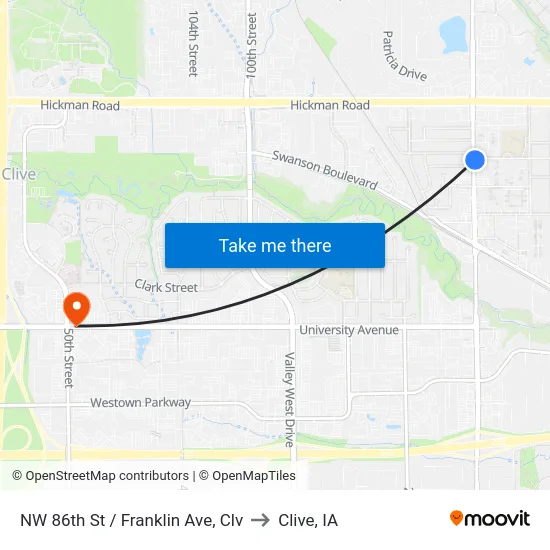NW 86th St / Franklin Ave, Clv to Clive, IA map