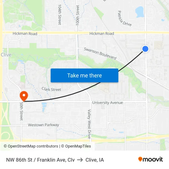 NW 86th St / Franklin Ave, Clv to Clive, IA map