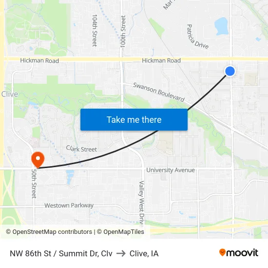 NW 86th St / Summit Dr, Clv to Clive, IA map