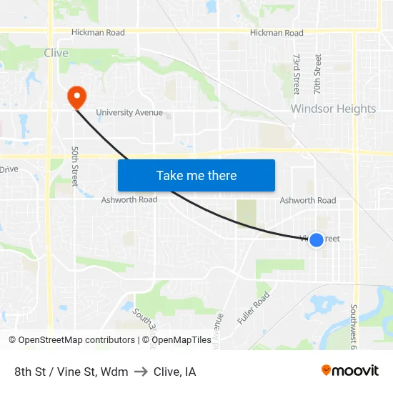 8th St / Vine St, Wdm to Clive, IA map