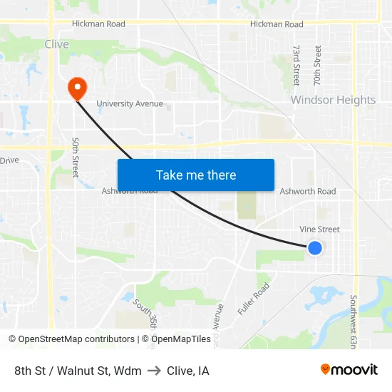 8th St / Walnut St, Wdm to Clive, IA map