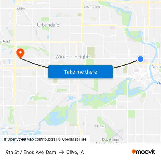 9th St / Enos Ave, Dsm to Clive, IA map
