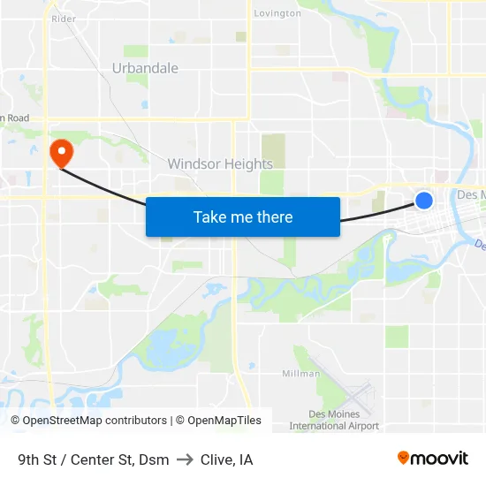 9th St / Center St, Dsm to Clive, IA map
