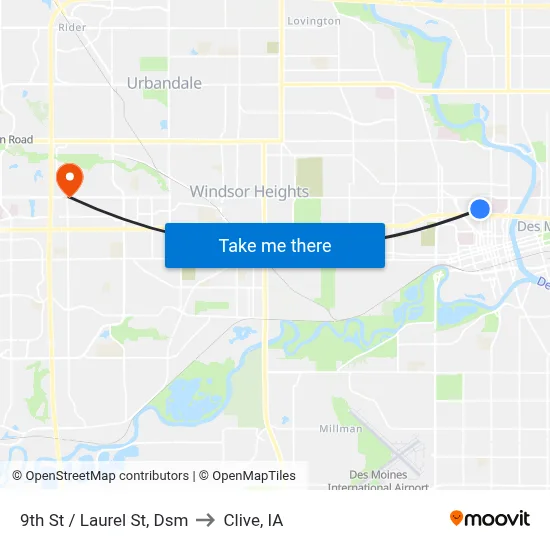 9th St / Laurel St, Dsm to Clive, IA map
