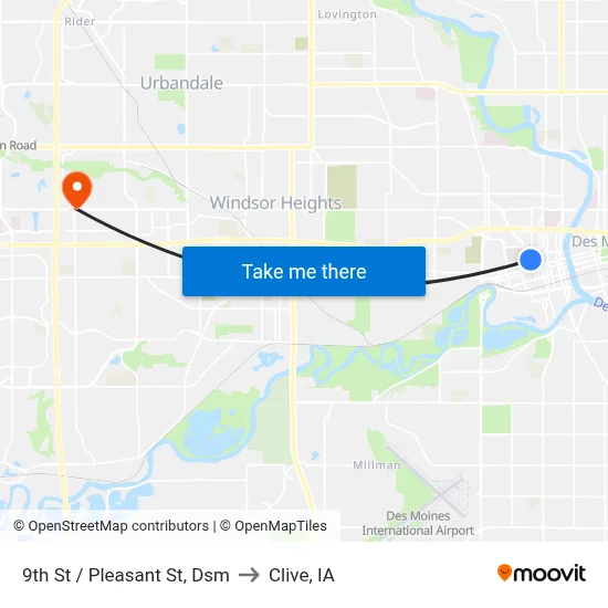 9th St / Pleasant St, Dsm to Clive, IA map