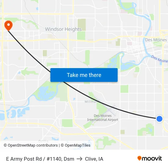 E Army Post Rd / #1140, Dsm to Clive, IA map