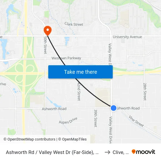 Ashworth Rd / Valley West Dr (Far-Side), Wdm to Clive, IA map