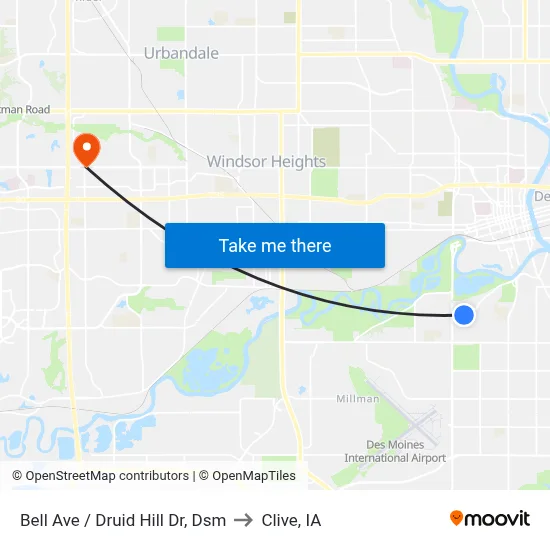 Bell Ave / Druid Hill Dr, Dsm to Clive, IA map