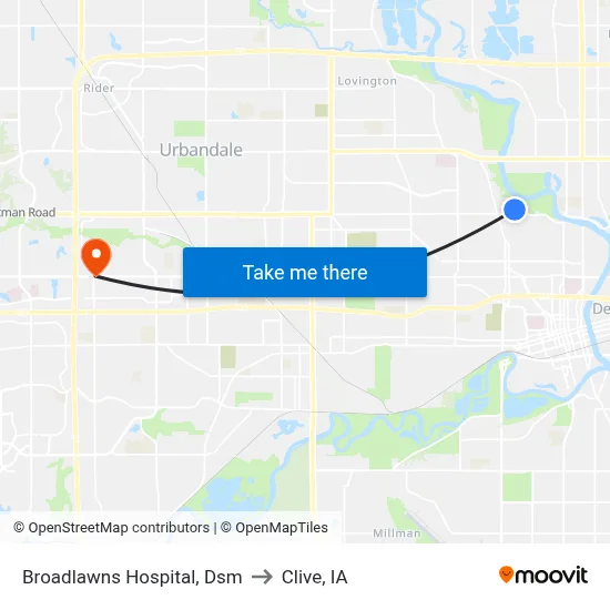 Broadlawns Hospital, Dsm to Clive, IA map