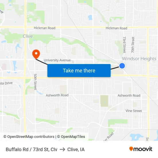Buffalo Rd / 73rd St, Clv to Clive, IA map