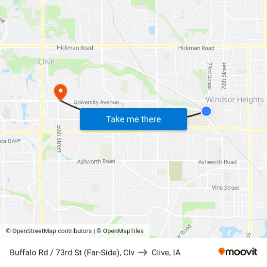 Buffalo Rd / 73rd St (Far-Side), Clv to Clive, IA map