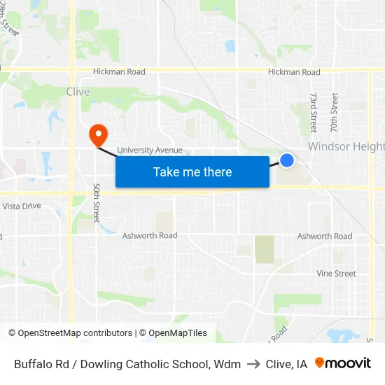Buffalo Rd / Dowling Catholic School, Wdm to Clive, IA map