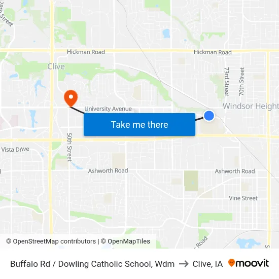 Buffalo Rd / Dowling Catholic School, Wdm to Clive, IA map