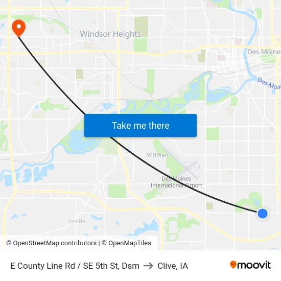 E County Line Rd / SE 5th St, Dsm to Clive, IA map