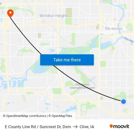 E County Line Rd / Suncrest Dr, Dsm to Clive, IA map