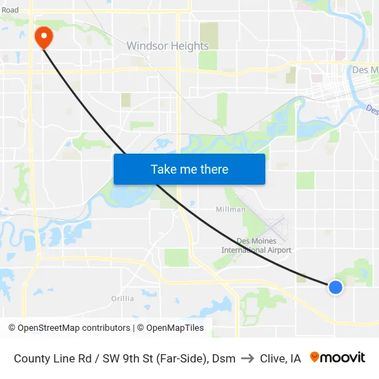 County Line Rd / SW 9th St (Far-Side), Dsm to Clive, IA map