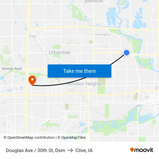 Douglas Ave / 30th St, Dsm to Clive, IA map