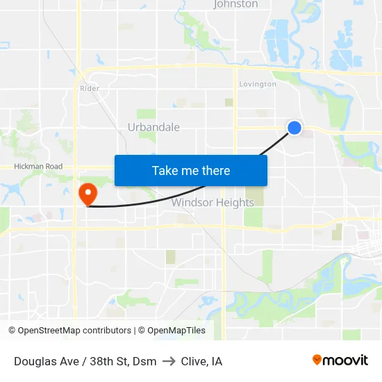 Douglas Ave / 38th St, Dsm to Clive, IA map