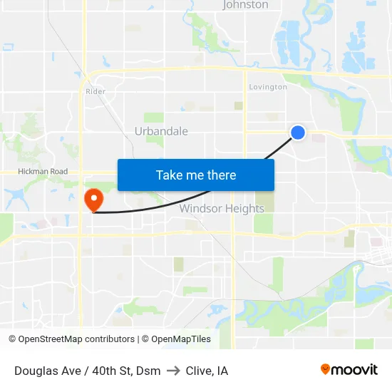 Douglas Ave / 40th St, Dsm to Clive, IA map
