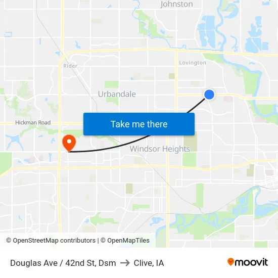 Douglas Ave / 42nd St, Dsm to Clive, IA map