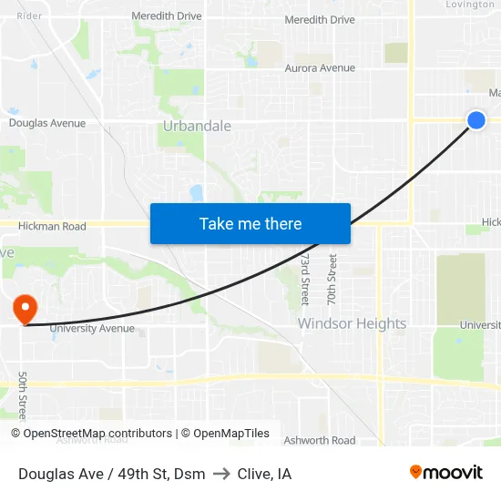 Douglas Ave / 49th St, Dsm to Clive, IA map