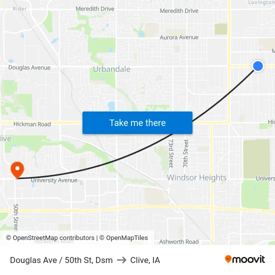 Douglas Ave / 50th St, Dsm to Clive, IA map