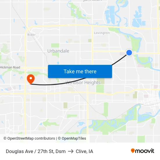 Douglas Ave / 27th St, Dsm to Clive, IA map