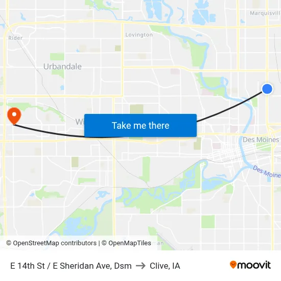 E 14th St / E Sheridan Ave, Dsm to Clive, IA map