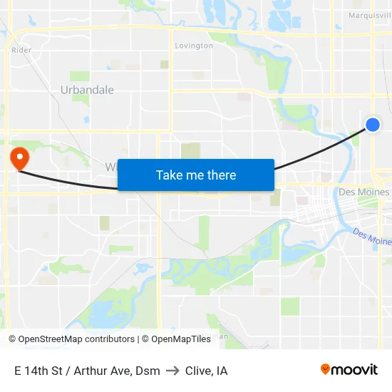 E 14th St / Arthur Ave, Dsm to Clive, IA map